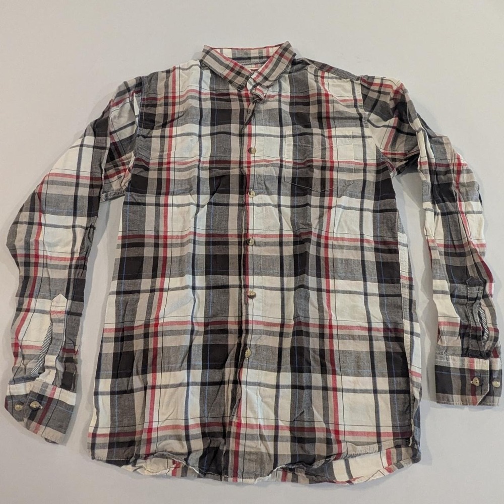 White, gray, red plaid button wrangler shirt long sleeve Mens Small